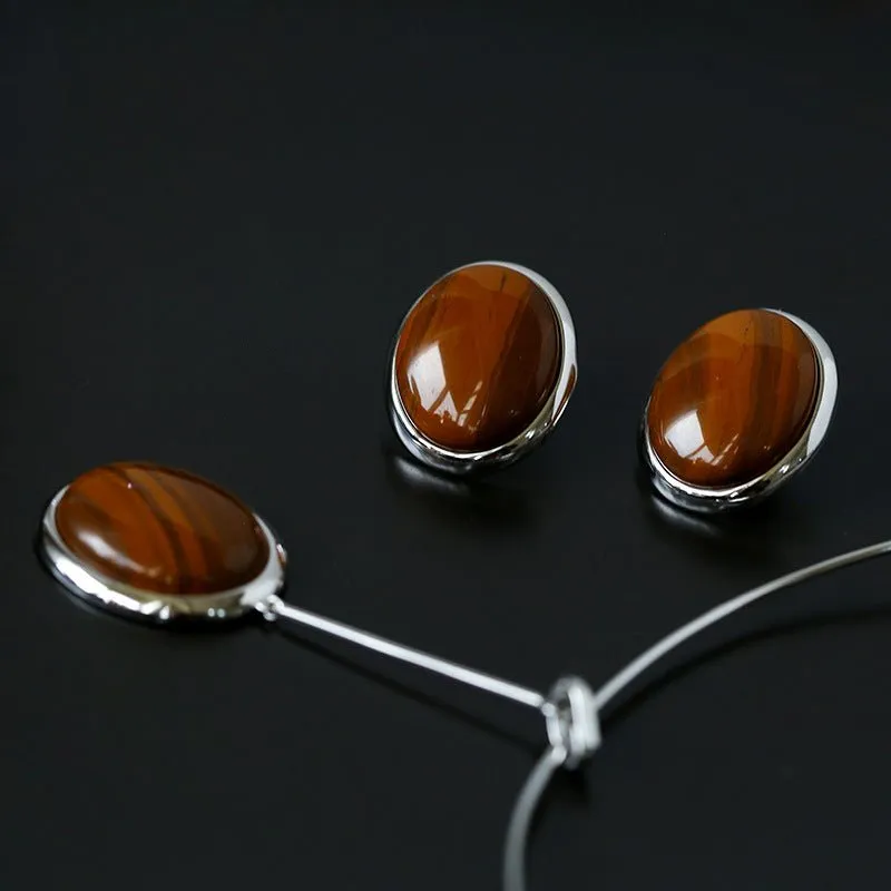 925 Silver Necklace: Wood-grain Marble&Black Onyx & White Mother of Pearl Pendant