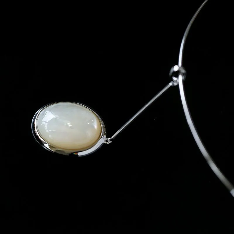 925 Silver Necklace: Wood-grain Marble&Black Onyx & White Mother of Pearl Pendant