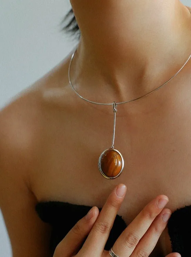 925 Silver Necklace: Wood-grain Marble&Black Onyx & White Mother of Pearl Pendant