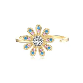 925 Silver Pink Blue Flower CZ Diamond Toi et Moi Ring