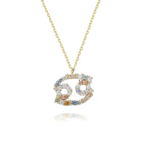 925 Silver Rainbow Sapphire Cancer Zodiac Charm Necklace