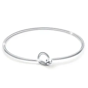 925 Silver Simple Knot Bangle | Rhodium