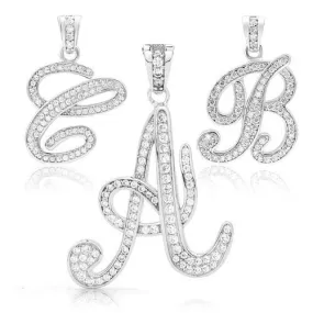 925 Sterling Silver Initial Letters Pendants CZ Stones for Womens Mens / Silver CZ  Pendants / Dijes Iniciales en Plata para Hombres y Mujeres