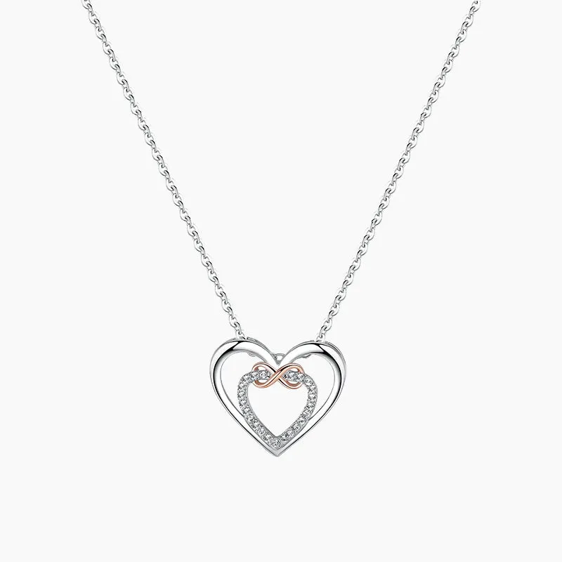 925 Sterling Silver New Double Heart-Shaped Necklace