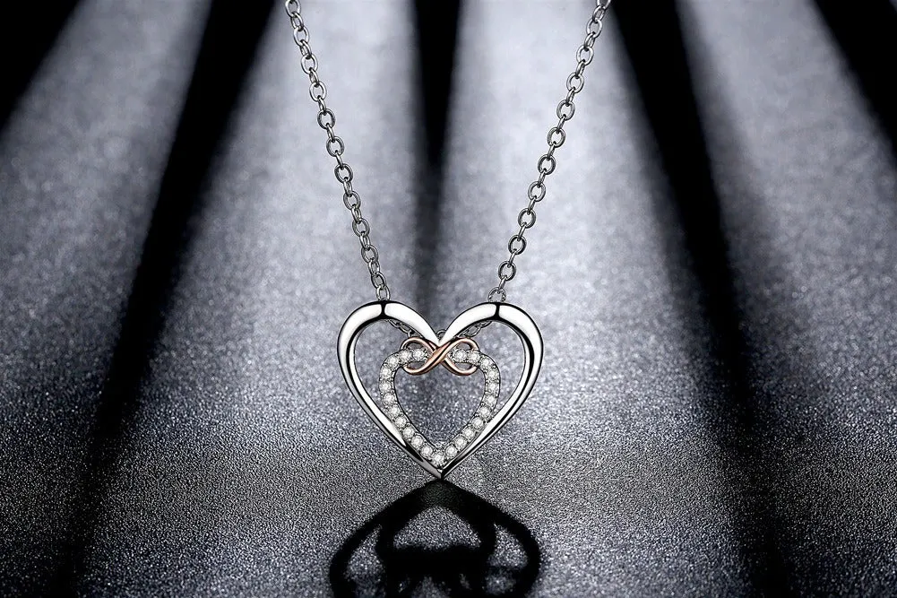 925 Sterling Silver New Double Heart-Shaped Necklace