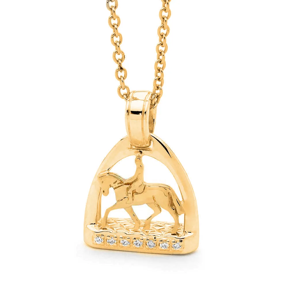 9ct Yellow Gold and Diamond Petite Stirrup with Pony and Rider Pendant