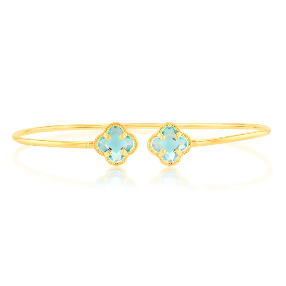 9ct Yellow Gold Silverfilled Blue Clover Fancy Open Bangle