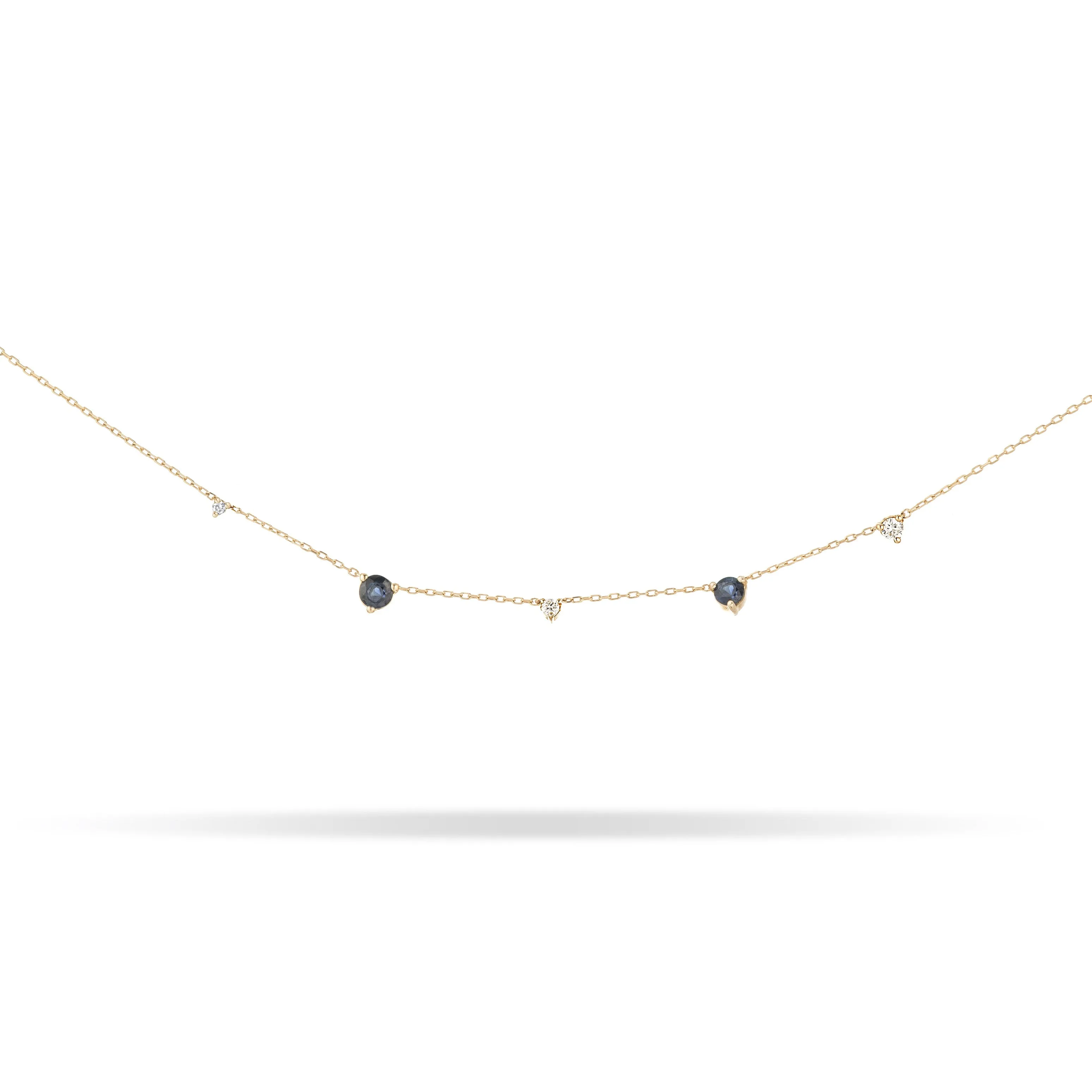 Adina - Diana Sapphire   Diamond Amigos Station Necklace in Y14k