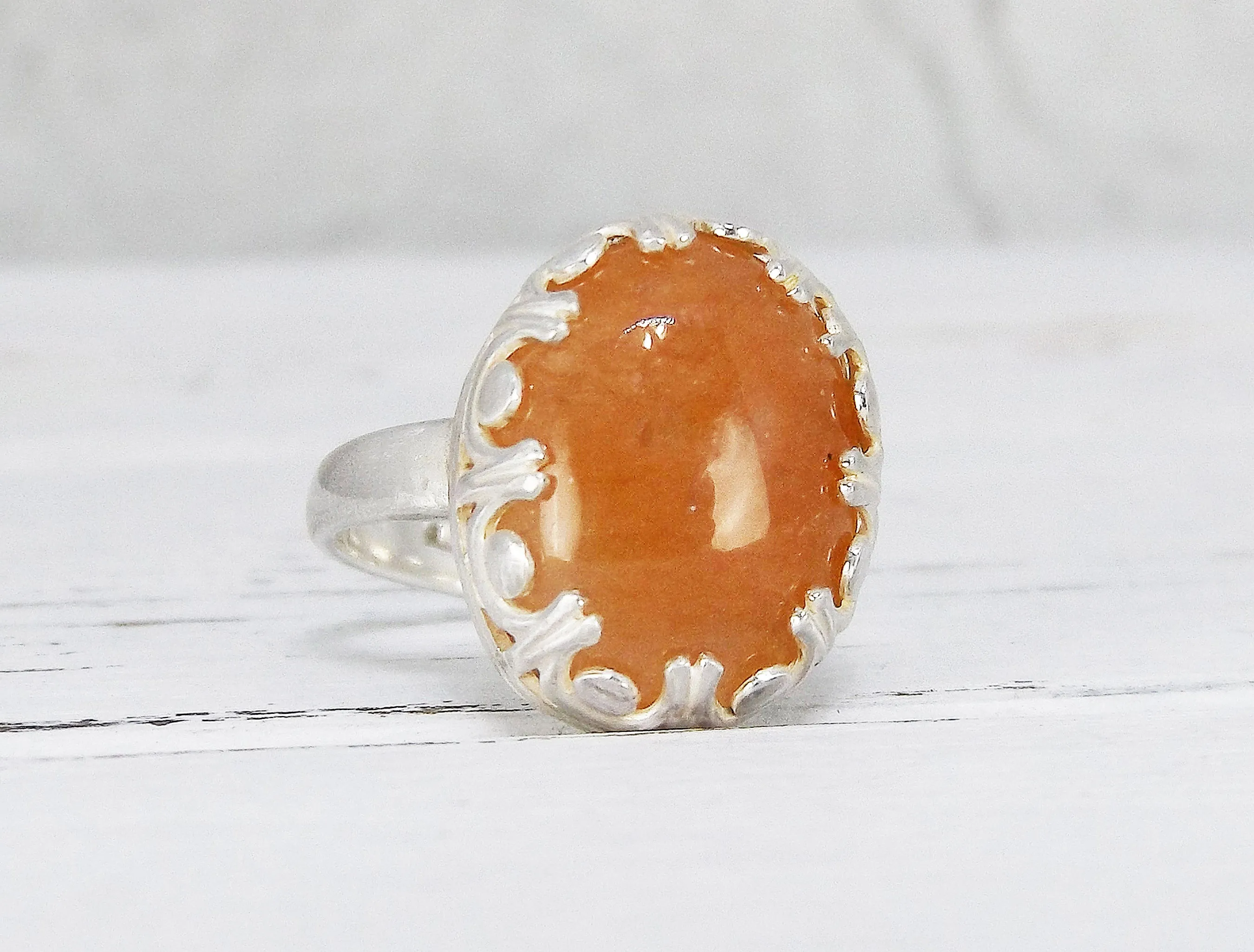 Adjustable Sterling Silver and Fire Quartz Ring