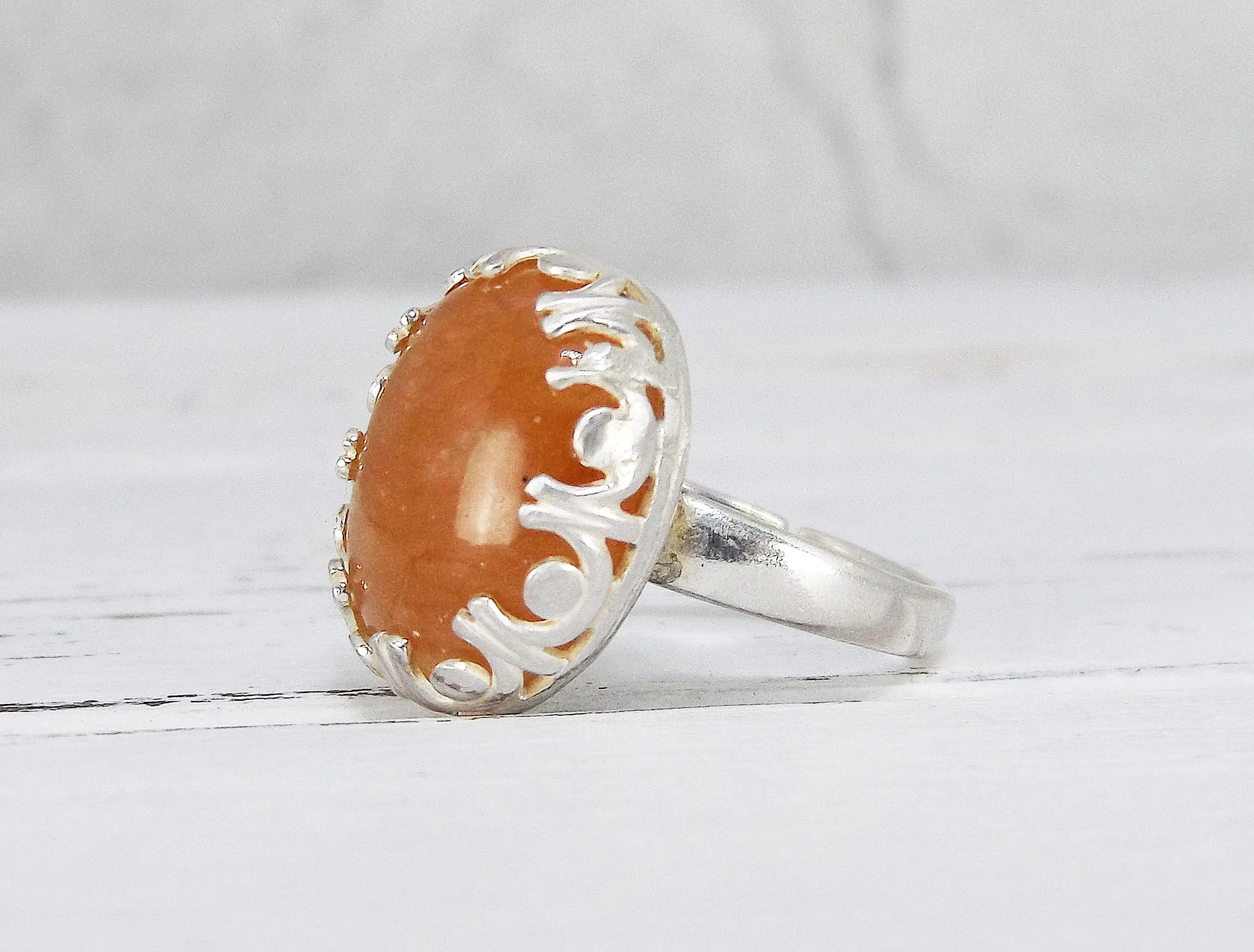 Adjustable Sterling Silver and Fire Quartz Ring