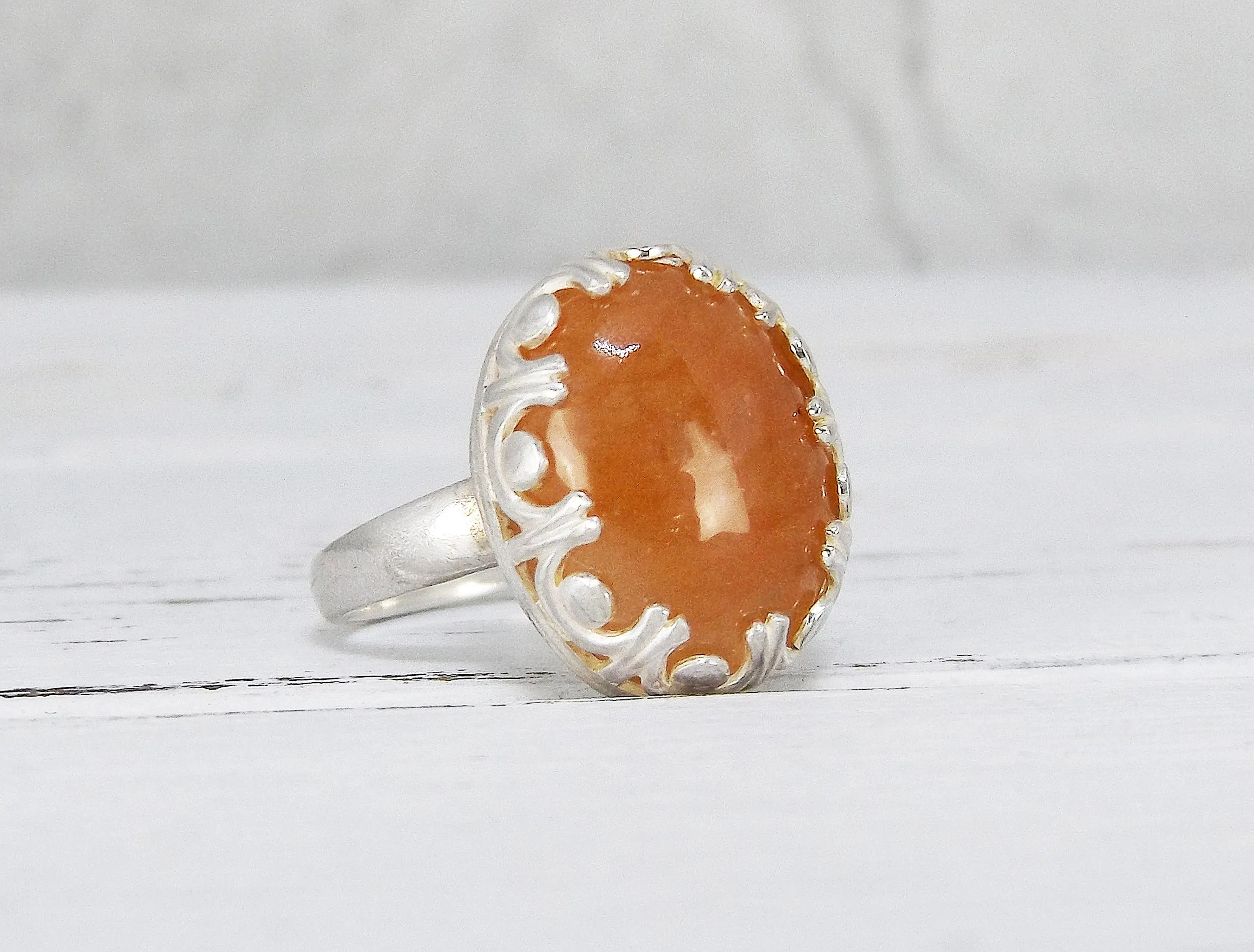 Adjustable Sterling Silver and Fire Quartz Ring