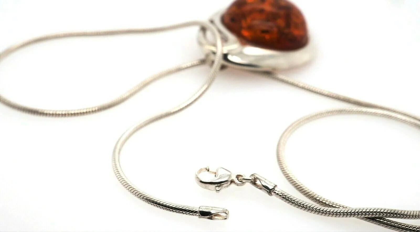 Amber 925 Sterling Silver Pendant & Snake Chain Necklace