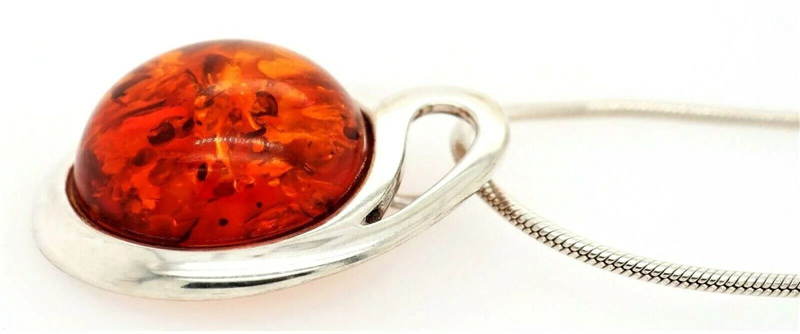 Amber 925 Sterling Silver Pendant & Snake Chain Necklace