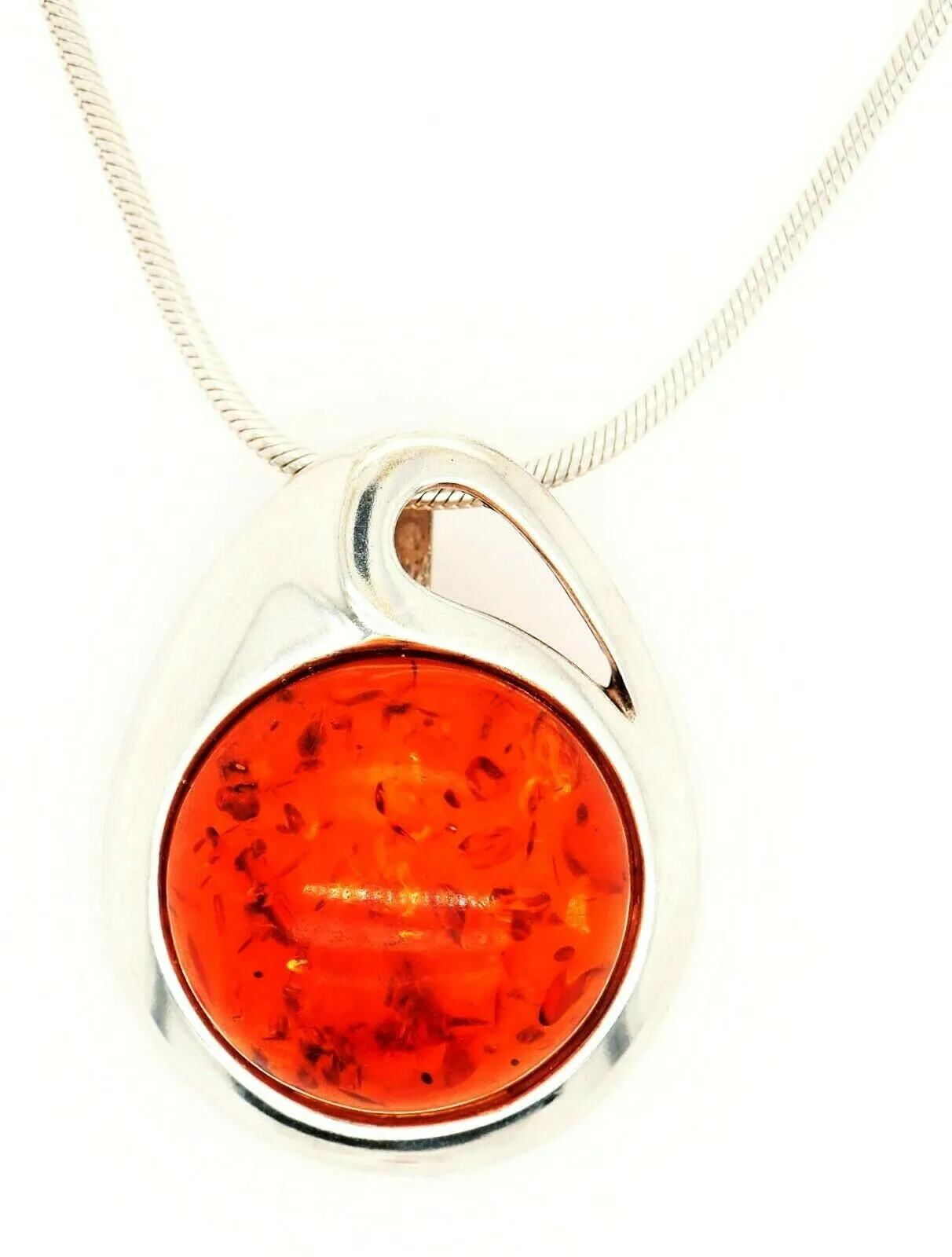 Amber 925 Sterling Silver Pendant & Snake Chain Necklace