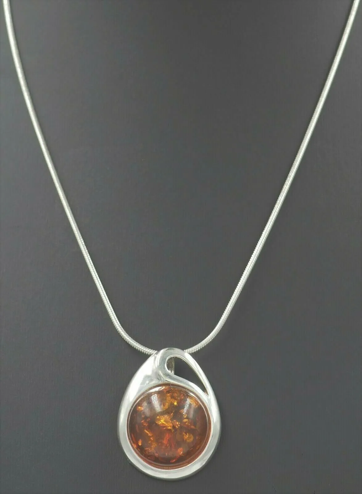 Amber 925 Sterling Silver Pendant & Snake Chain Necklace