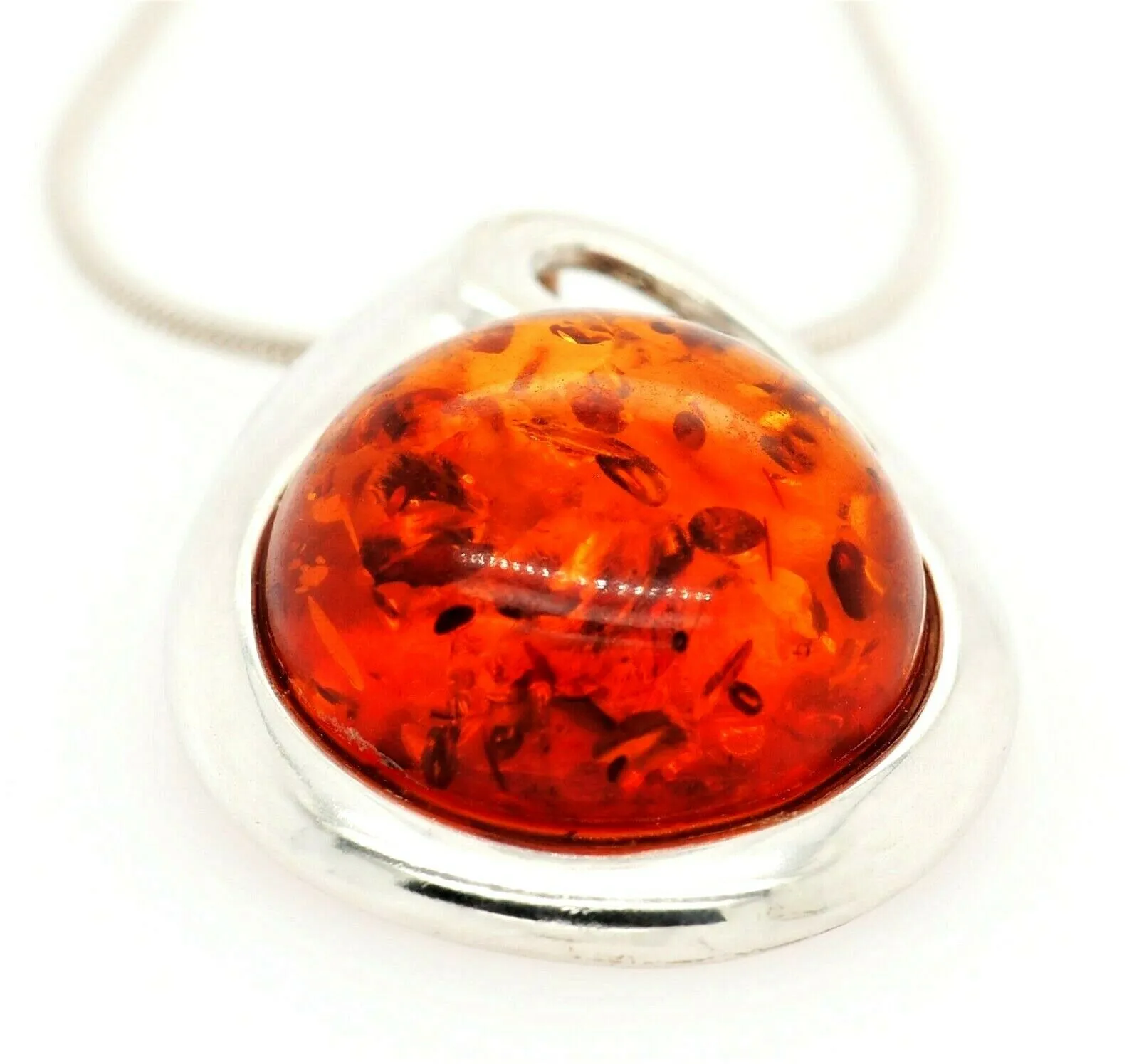 Amber 925 Sterling Silver Pendant & Snake Chain Necklace