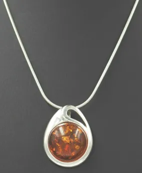 Amber 925 Sterling Silver Pendant & Snake Chain Necklace