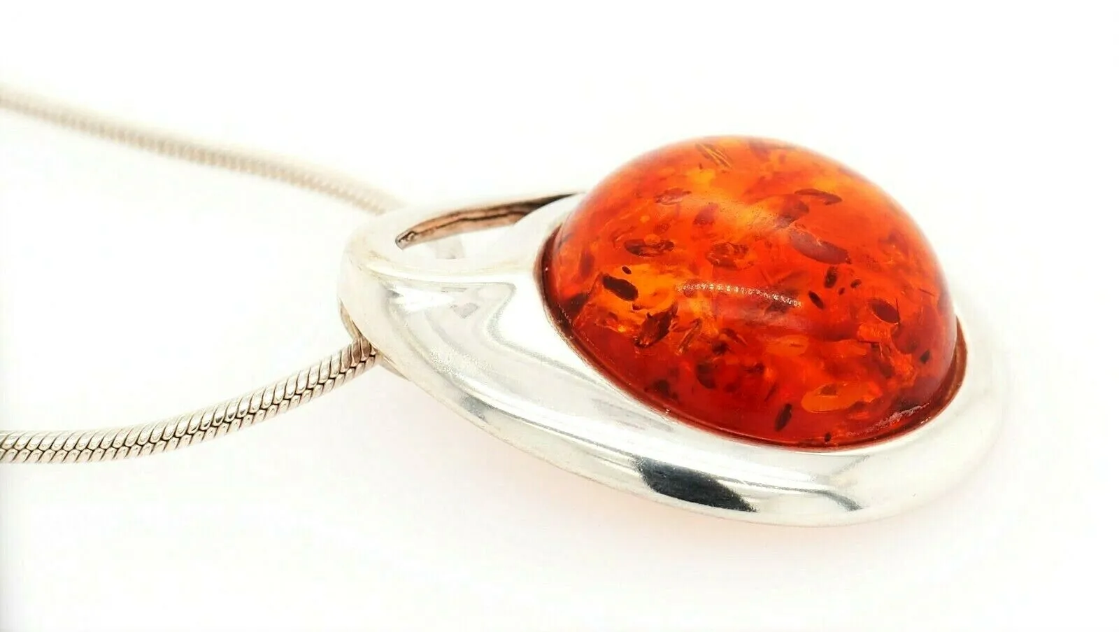 Amber 925 Sterling Silver Pendant & Snake Chain Necklace