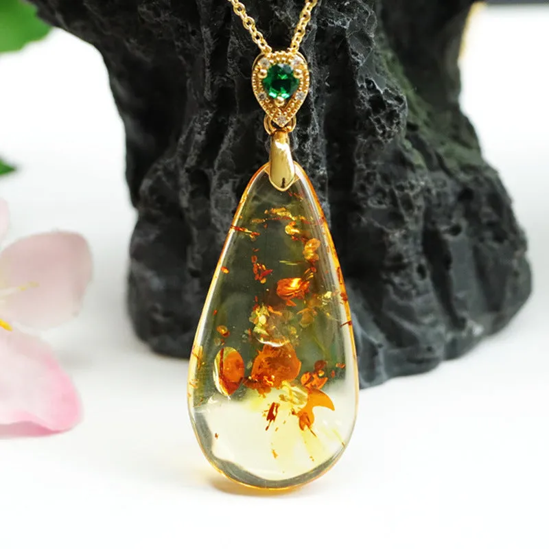 Amber Beeswax Necklace with Russian Pendant Droplets