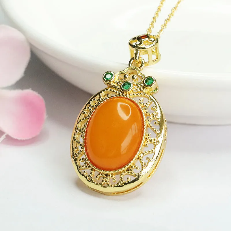 Amber Cloud Pendant with Sterling Silver and Beeswax Gem