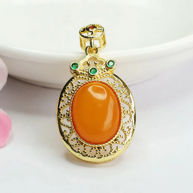 Amber Cloud Pendant with Sterling Silver and Beeswax Gem