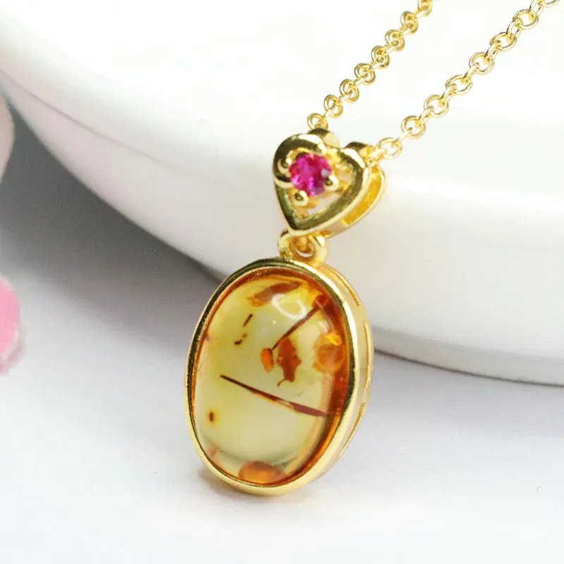 Amber Love Sterling Silver Pendant adorned with Zircon Flowers