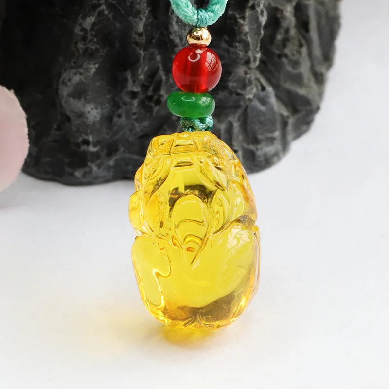 Amber Pixiu Sterling Silver Pendant Necklace