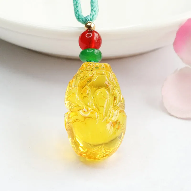 Amber Pixiu Sterling Silver Pendant Necklace