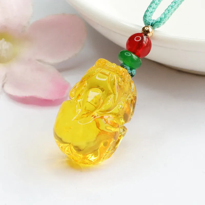 Amber Pixiu Sterling Silver Pendant Necklace