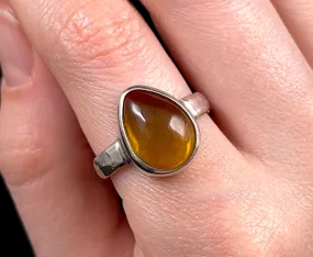 Amber Ring - Sterling Silver, AA, Size 7.5 - Amber Stone, Crystal Ring, Handmade Jewelry, Healing Crystals and Stones, 52651