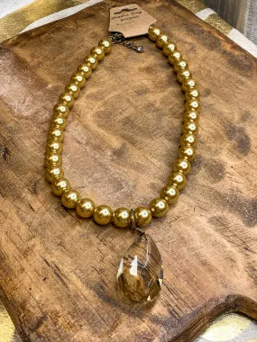 Amber Teardrop Tahitian Pearl Necklace - Gold