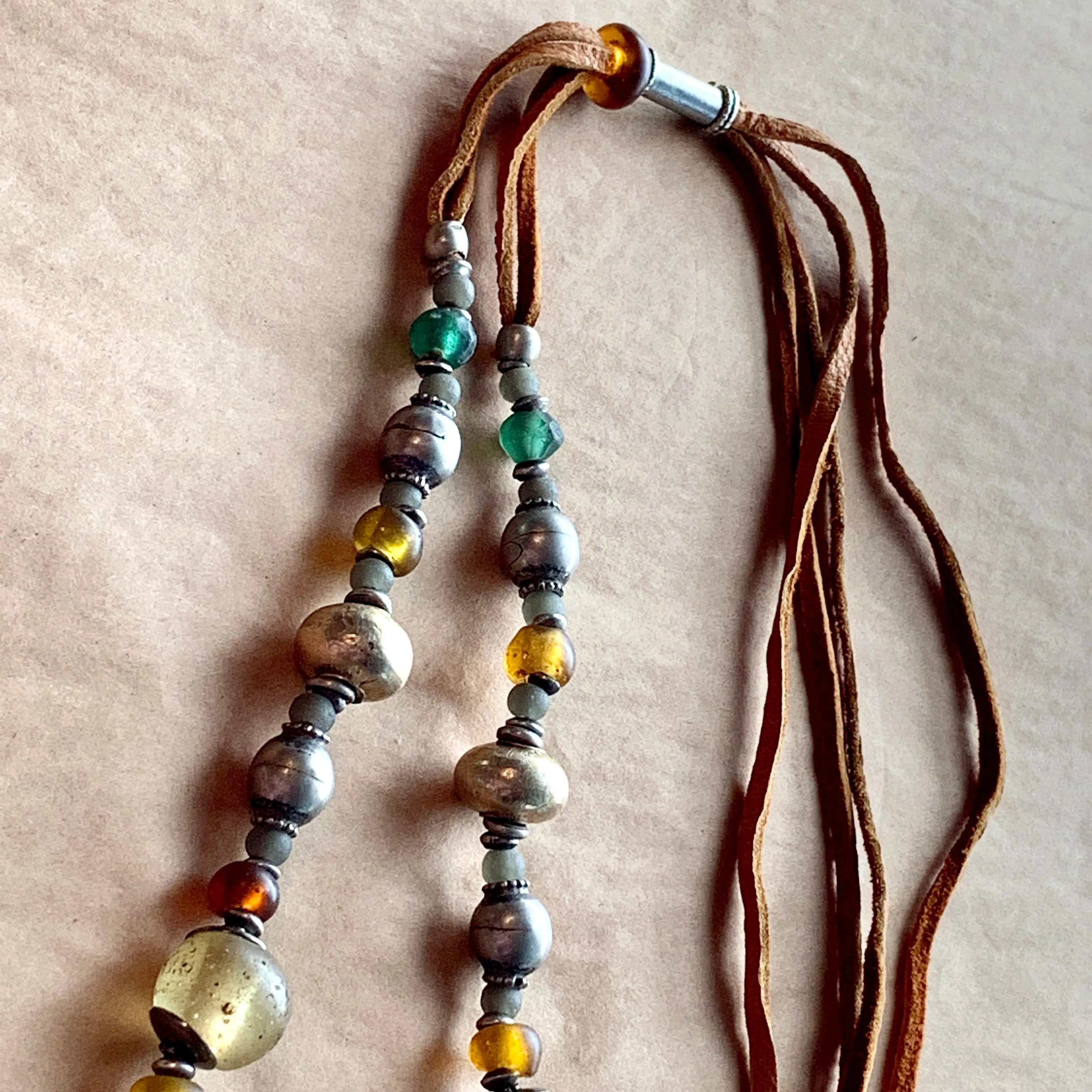 Antique Afghan Pendant & Vaseline Bead Necklace