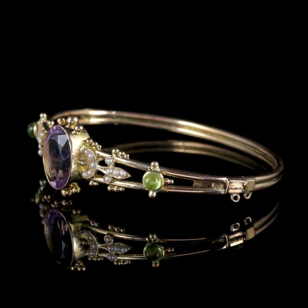 Antique Edwardian Suffragette Bangle Amethyst 9Ct Gold Circa 1910