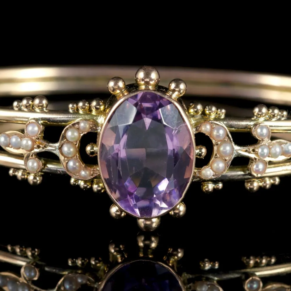 Antique Edwardian Suffragette Bangle Amethyst 9Ct Gold Circa 1910