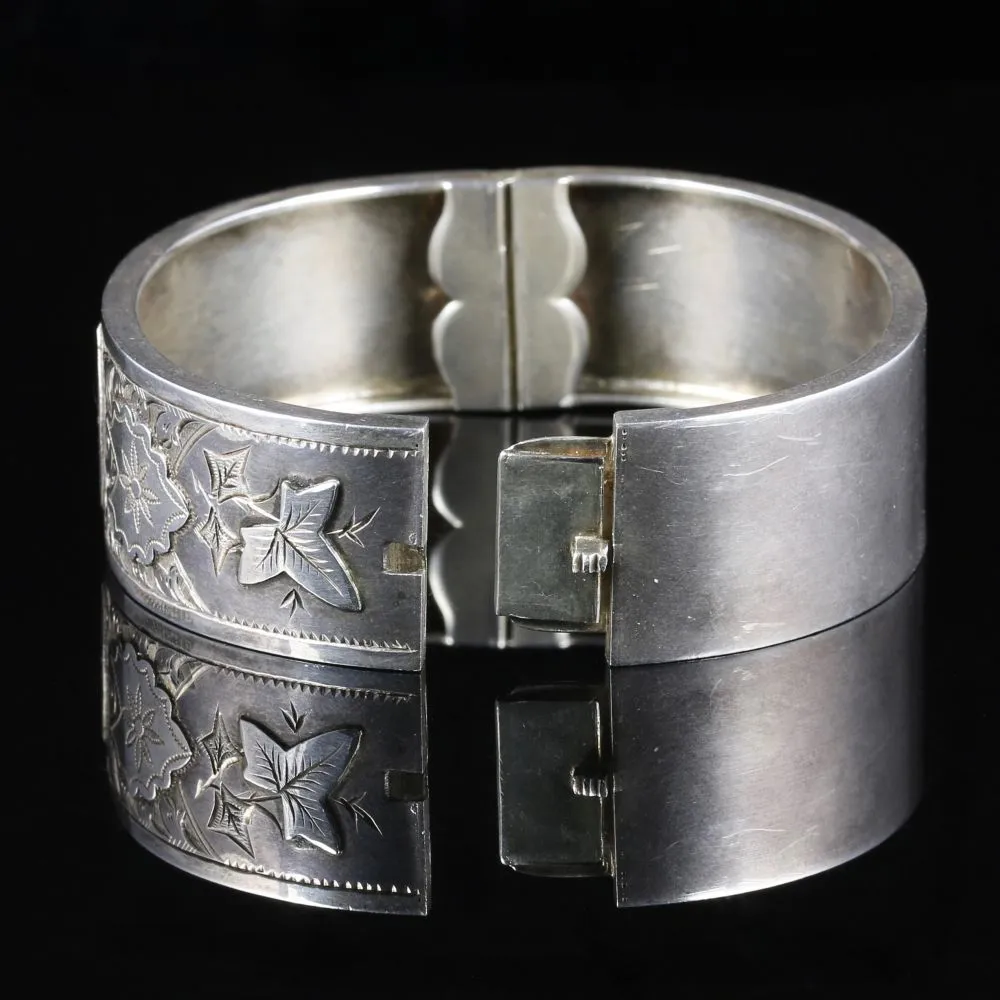 Antique Victorian Silver Ivy Bangle Dated 1881