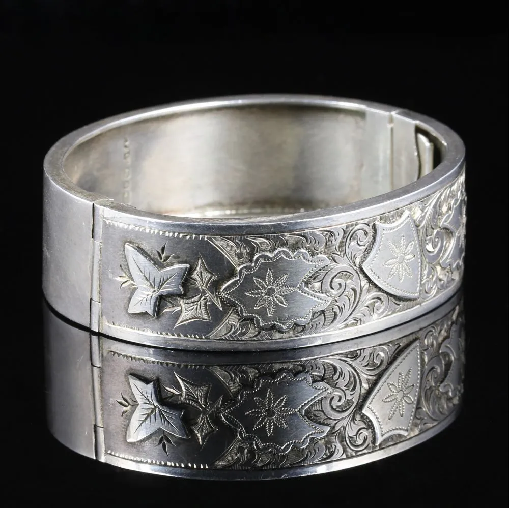 Antique Victorian Silver Ivy Bangle Dated 1881