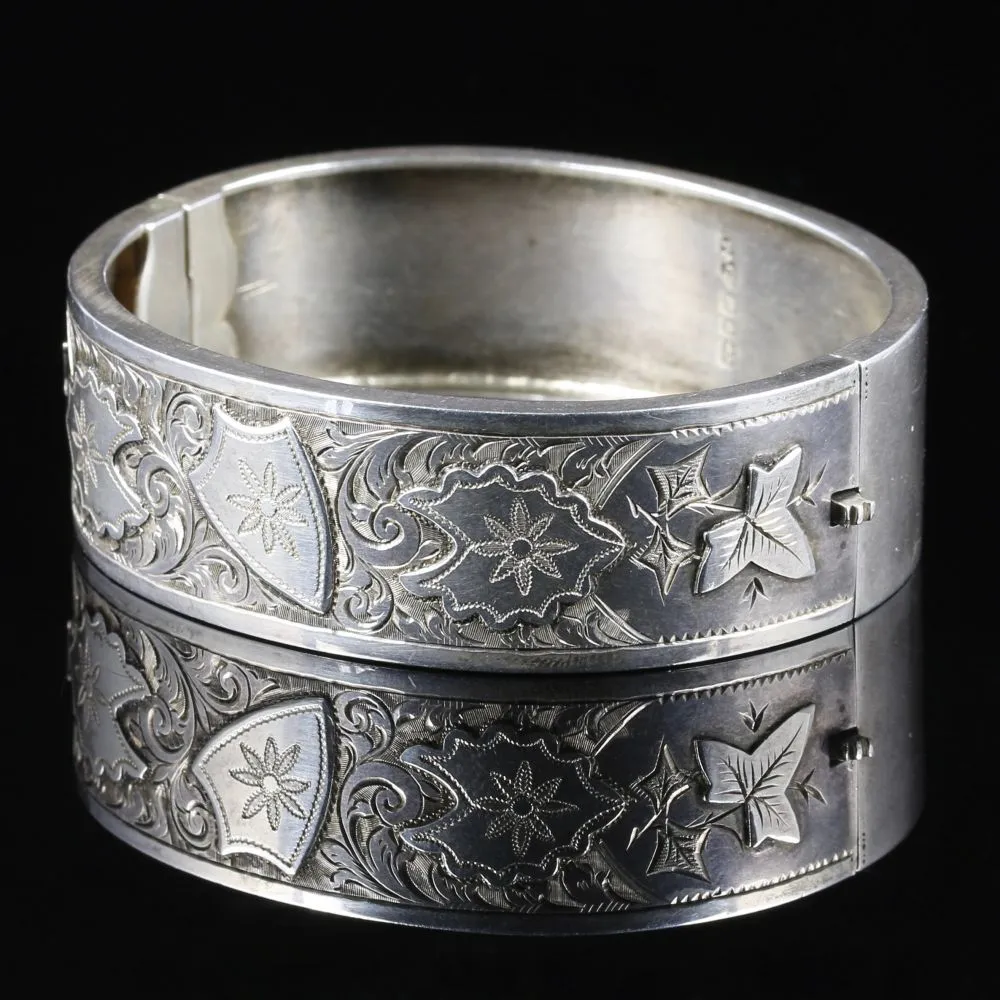 Antique Victorian Silver Ivy Bangle Dated 1881