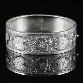 Antique Victorian Silver Ivy Bangle Dated 1881