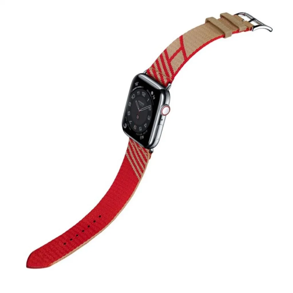 Apple Watch 40mm bi-color canvas design watch strap - Khaki / Red