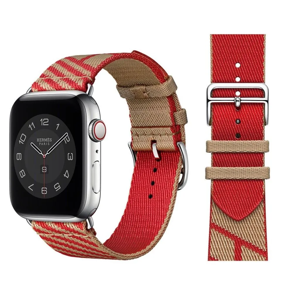 Apple Watch 40mm bi-color canvas design watch strap - Khaki / Red