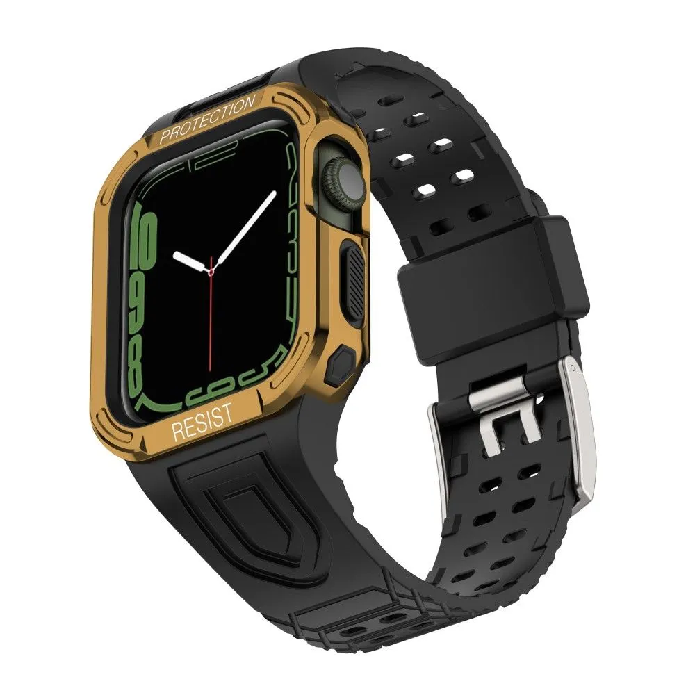 Apple Watch (41mm) color contrast watch strap    protective case - Black / Gold