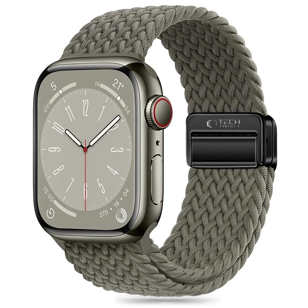 Apple Watch (42/44/SE/45/46/49mm) Tech-Protect Nylon Rem - Grågrøn