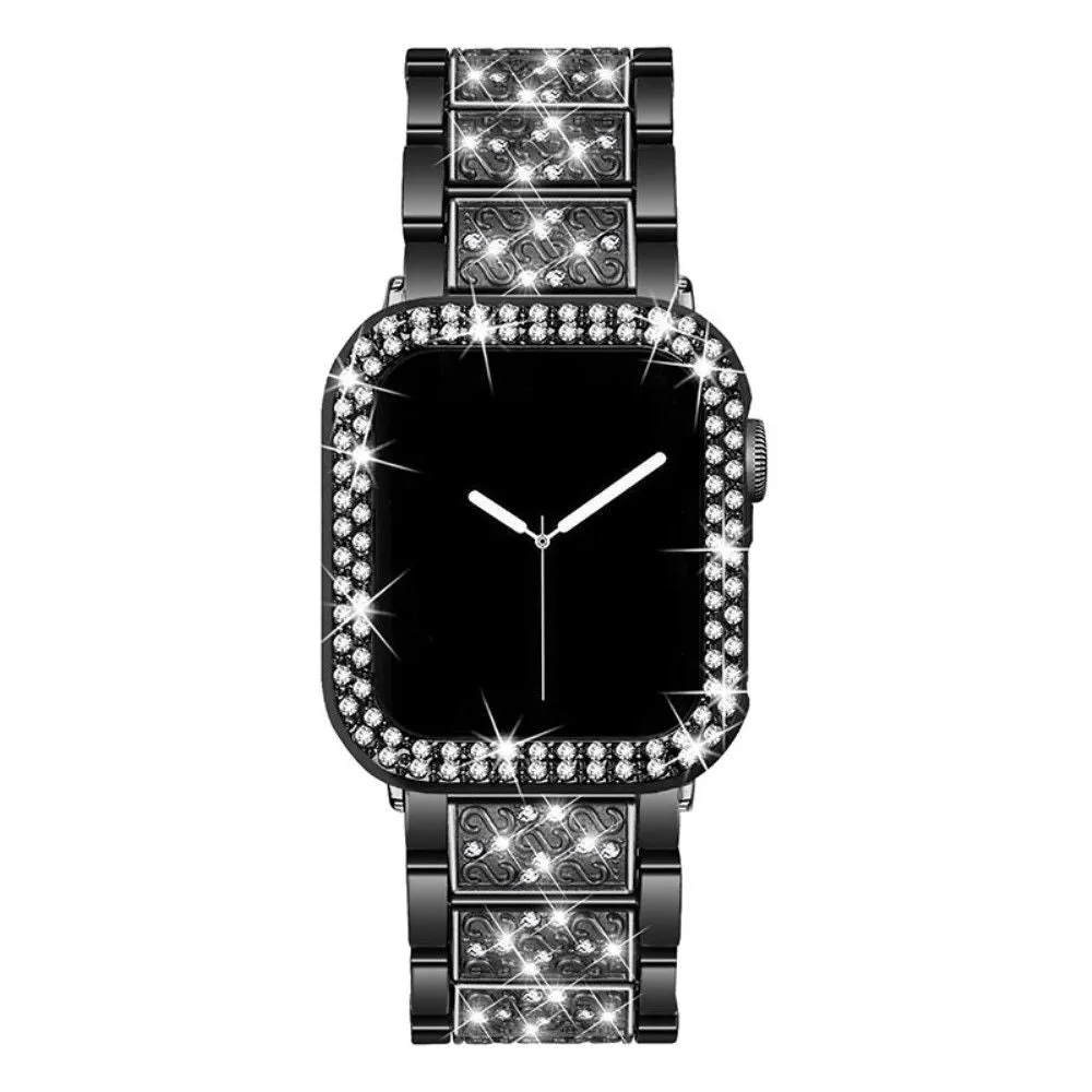 Apple Watch (45mm) 3 bead rhinestone décor watch strap with cover - Black