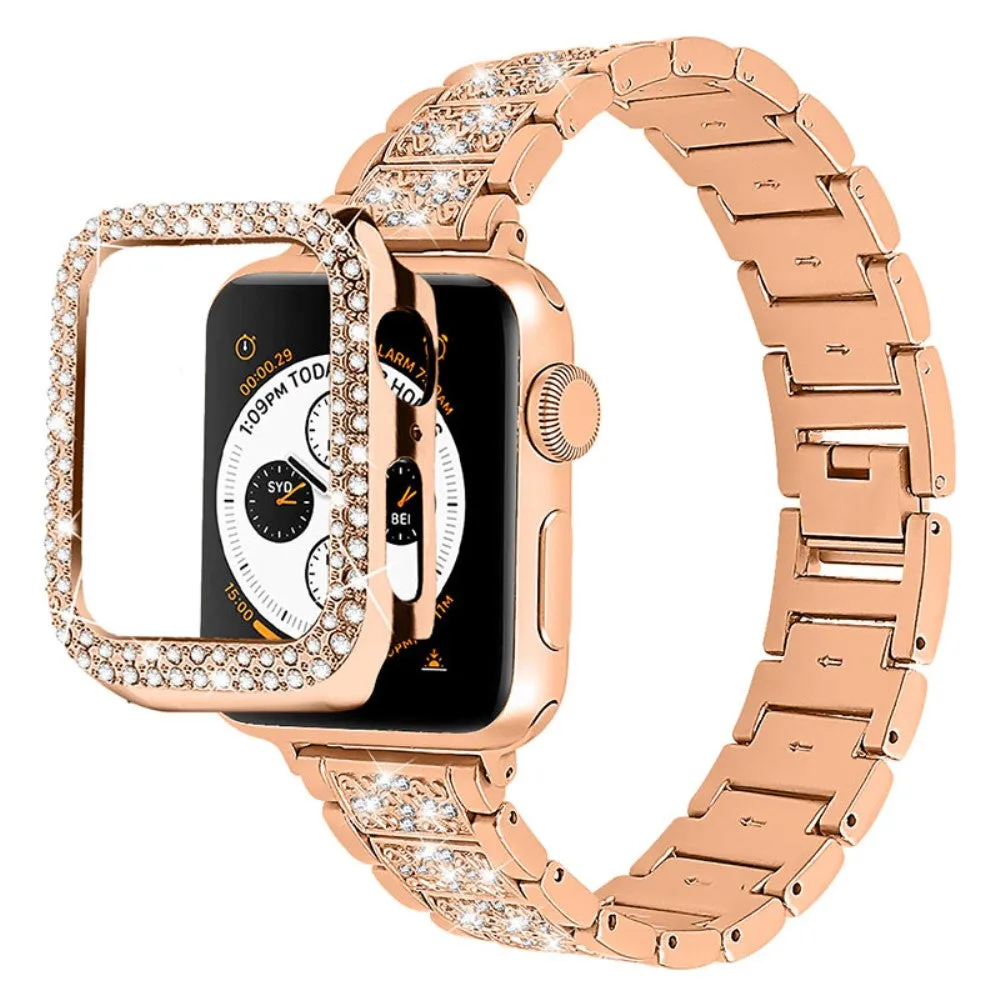 Apple Watch (45mm) 3 bead rhinestone décor watch strap with cover - Rose Gold