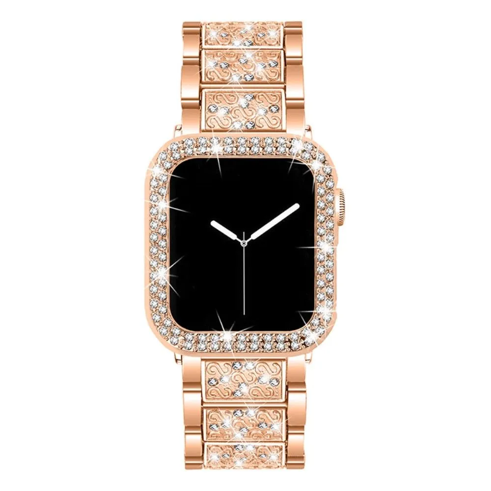 Apple Watch (45mm) 3 bead rhinestone décor watch strap with cover - Rose Gold