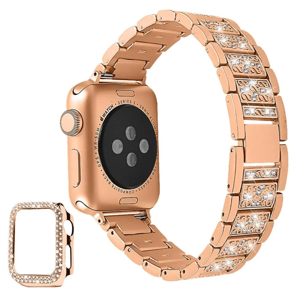 Apple Watch (45mm) 3 bead rhinestone décor watch strap with cover - Rose Gold