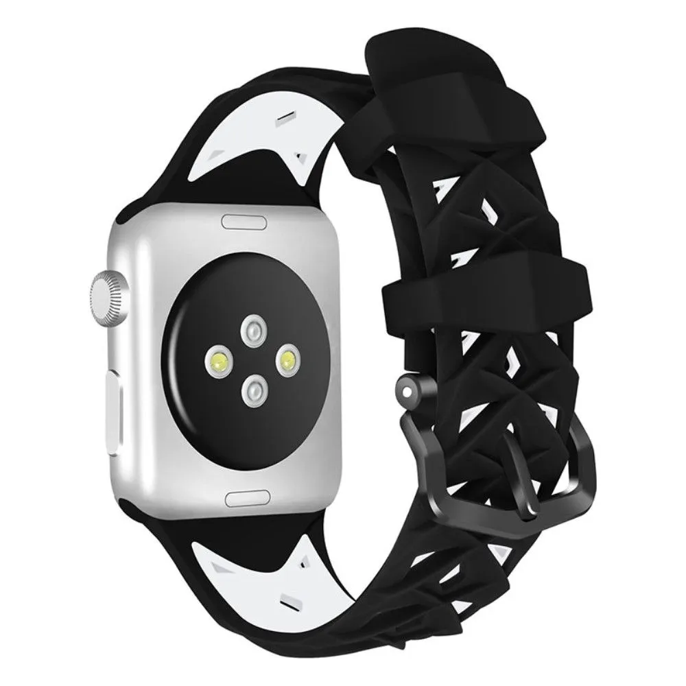 Apple Watch (45mm) dual color rhombus silicone watch strap - Black / White