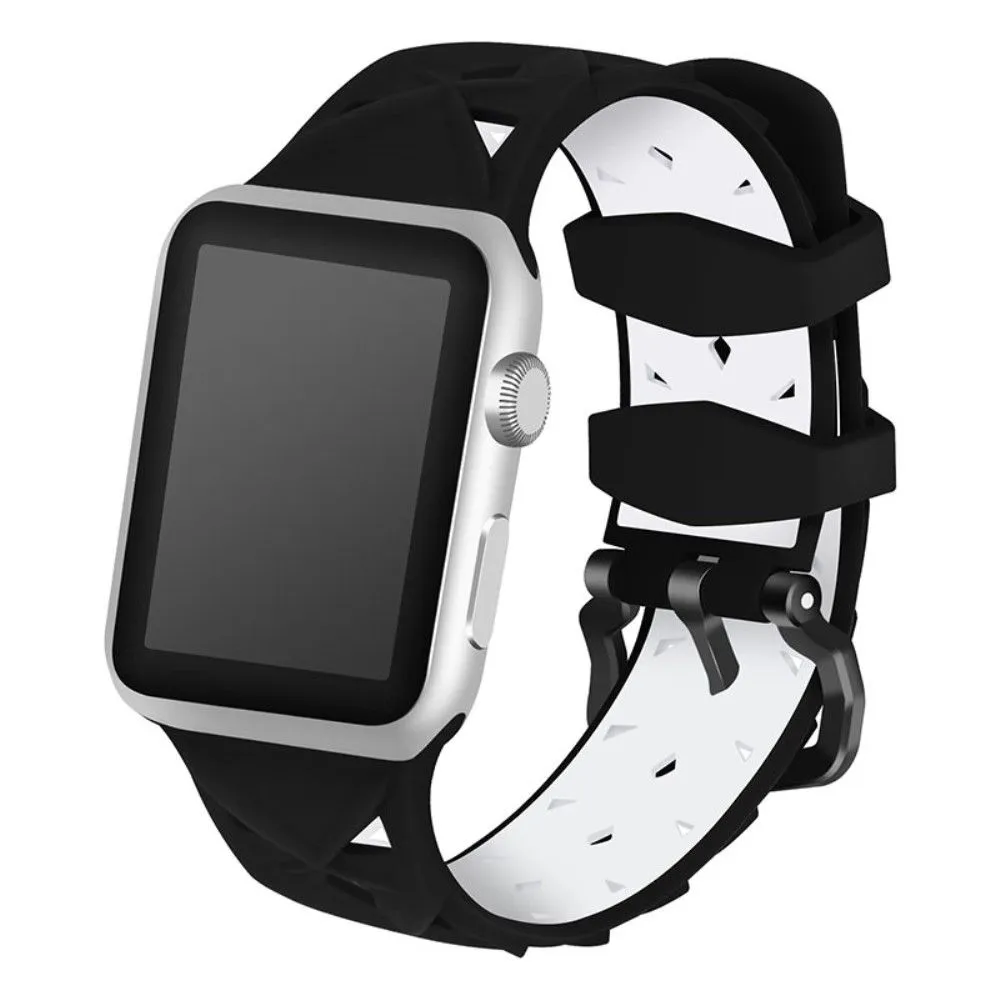 Apple Watch (45mm) dual color rhombus silicone watch strap - Black / White