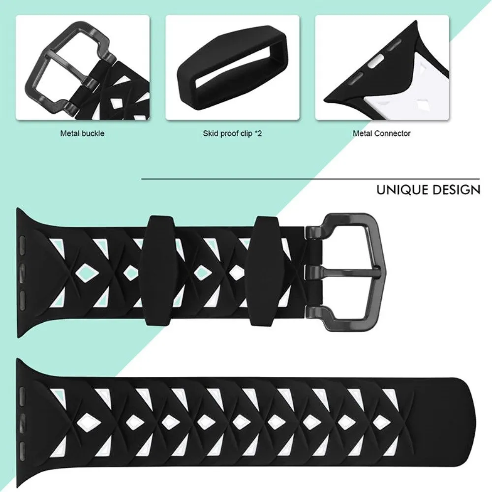 Apple Watch (45mm) dual color rhombus silicone watch strap - Black / White