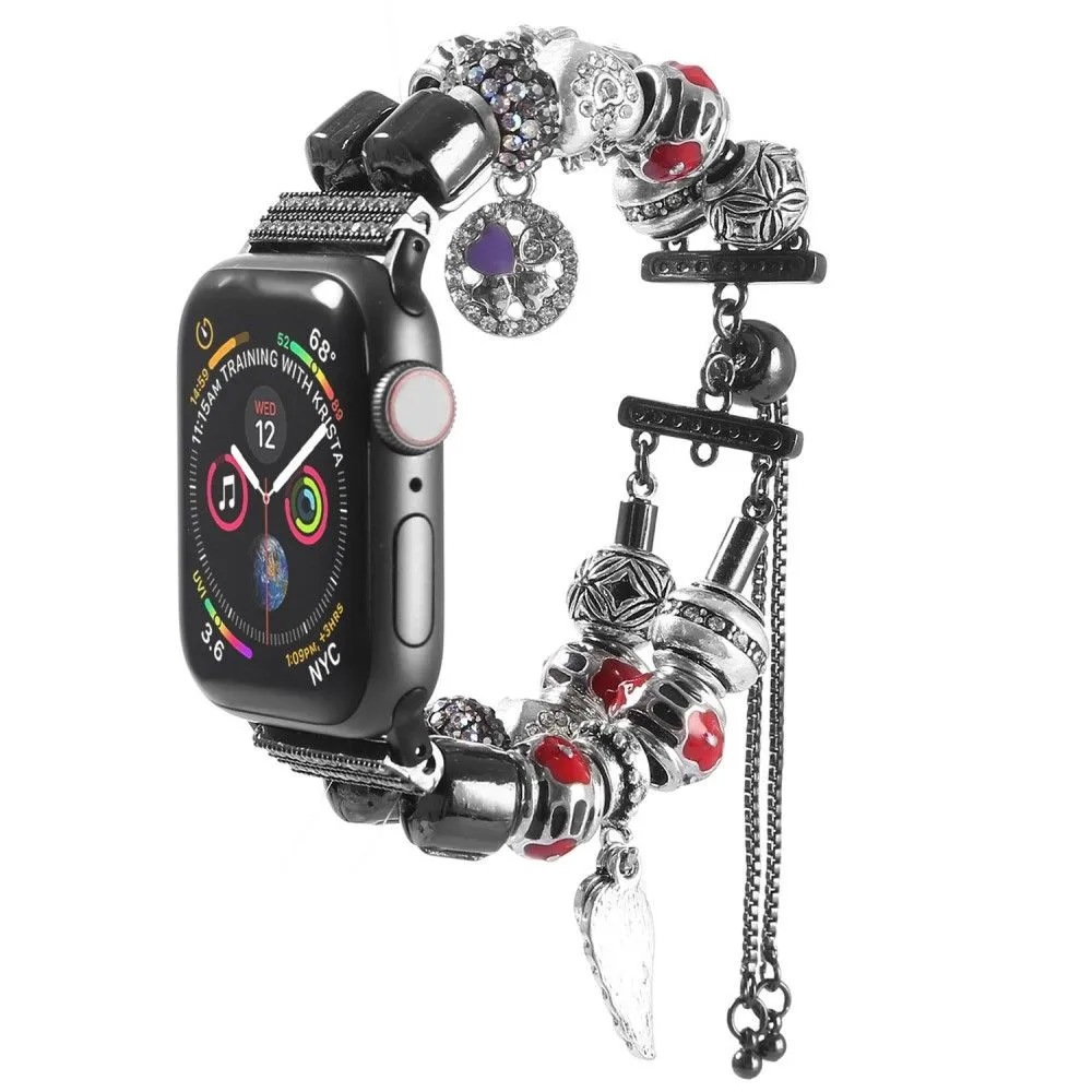 Apple Watch (45mm) stylish bead loop watch strap - Black / Red